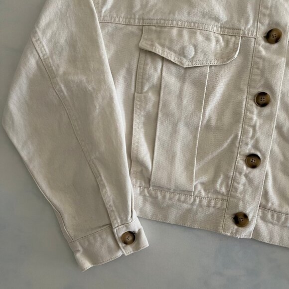 Forever 21 Cream Cropped Button Up Cotton Denim Jacket - Picture 3 of 7